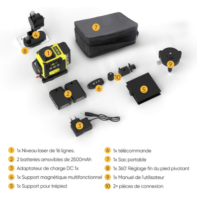 Niveau Laser 4D Auto-Nivelant avec Couverture 360° et Trépied