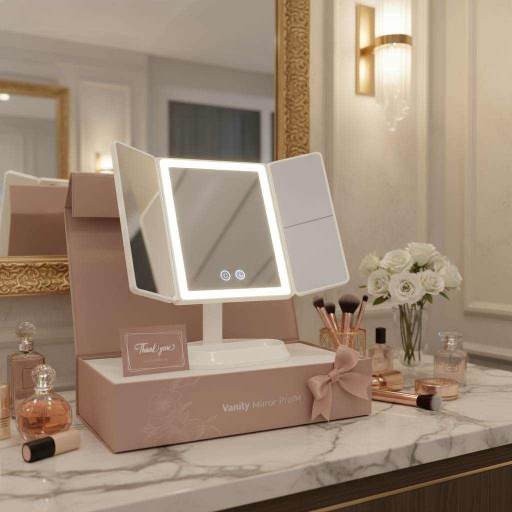 Miroir de maquillage LED à trois volets