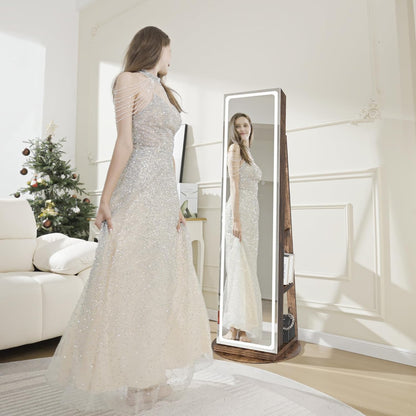 Meuble à bijoux sur pied avec miroir LED, organiseur pivotant à 360°😍