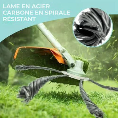 La tête de la tondeuse comporte 6 branches entrelacées avec du fil d'acier résistant.