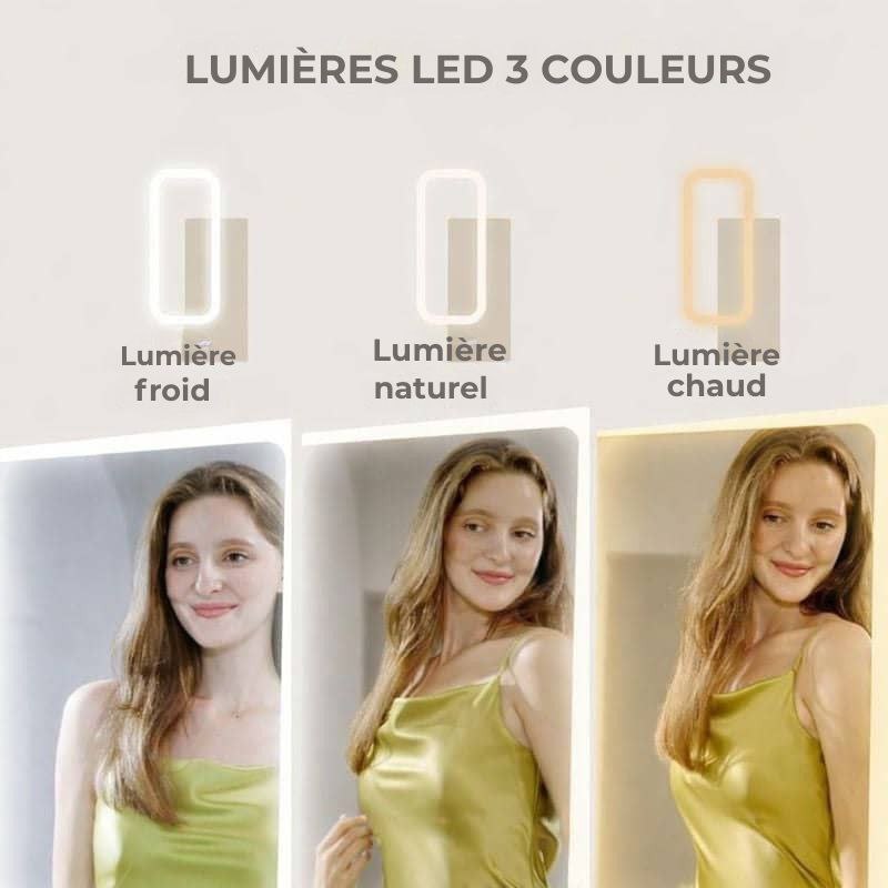 Meuble à bijoux sur pied avec miroir LED, organiseur pivotant à 360°😍